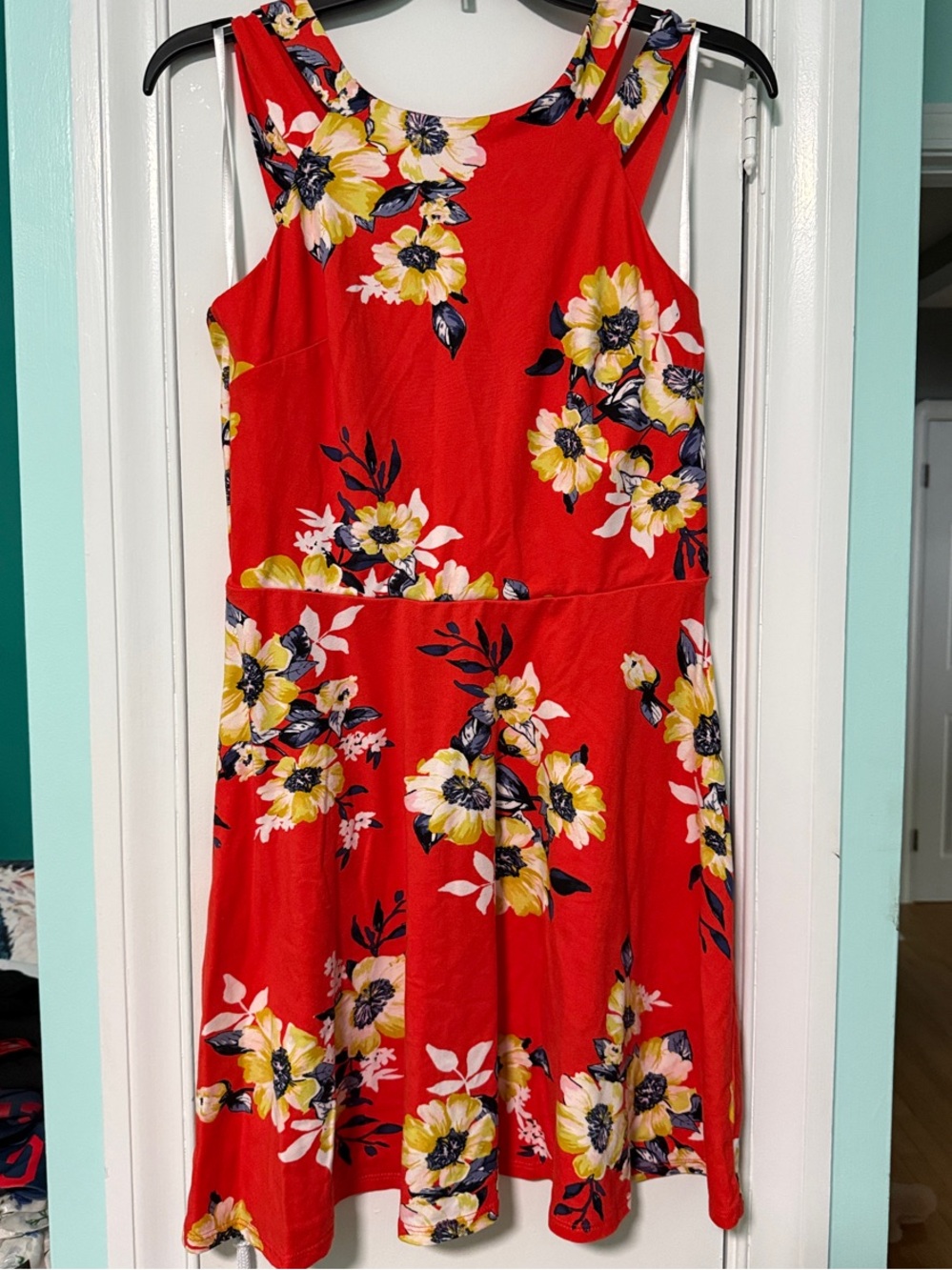 Orange Floral Sleeveless Fit-and-Flare Dress
